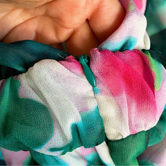 🦚 ZARA BOHO GREEN PINK MULTI FLORAL WIDE LEG JUMPSUIT! - Picture 11 of 16